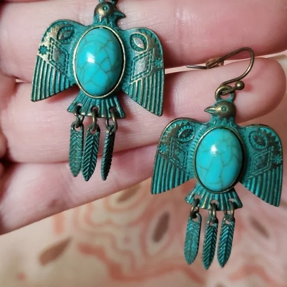 Turquoise Bird Earrings - Picture 1 of 6